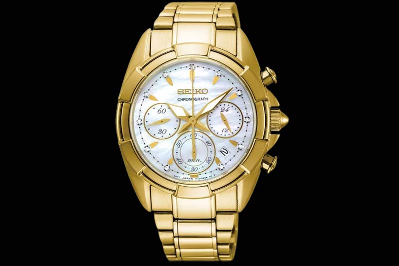 ساعت طلایی رنگ برند سیکو مناسب بانوان سیکو زیرمجموعه Chronograph مدل SRW782P1