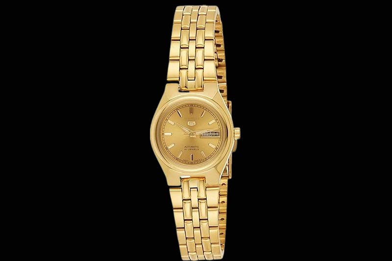 ساعت مچی طلایی رنگ زنانه سیکو زیرمجموعه Seiko 5 مدل SYMA04K1